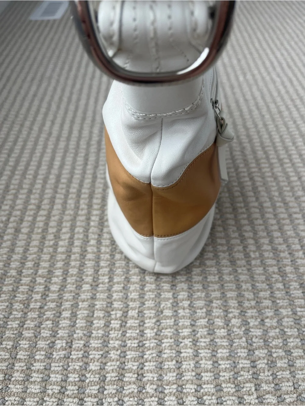 Coach Leather Rugby Duffle Bucket Bag White Camel F13357